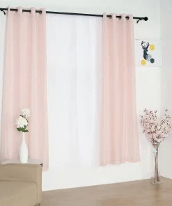 HIER_3120 2 Pack | Handmade Blush Faux Linen Curtains 52"x84", Curtain Panels With Chrome Grommets - Rose Gold