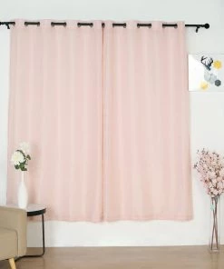 HIER_3120 2 Pack | Handmade Blush Faux Linen Curtains 52"x84", Curtain Panels With Chrome Grommets - Rose Gold