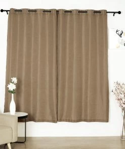 HIER_3120 Home Décor 2 Pack | Handmade Taupe Faux Linen Curtains 52"x84", Curtain Panels With Chrome Grommets