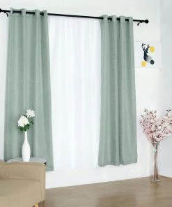 HIER_3120 2 Pack | Handmade Dusty Blue Faux Linen Curtains 52"x84", Curtain Panels With Chrome Grommets