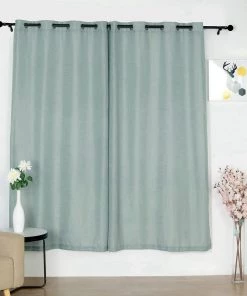 HIER_3120 2 Pack | Handmade Dusty Blue Faux Linen Curtains 52"x84", Curtain Panels With Chrome Grommets