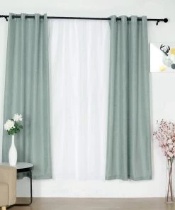 HIER_3120 2 Pack | Handmade Dusty Blue Faux Linen Curtains 52"x84", Curtain Panels With Chrome Grommets 21 HIER_3120 2 Pack | Handmade Dusty Blue Faux Linen Curtains 52