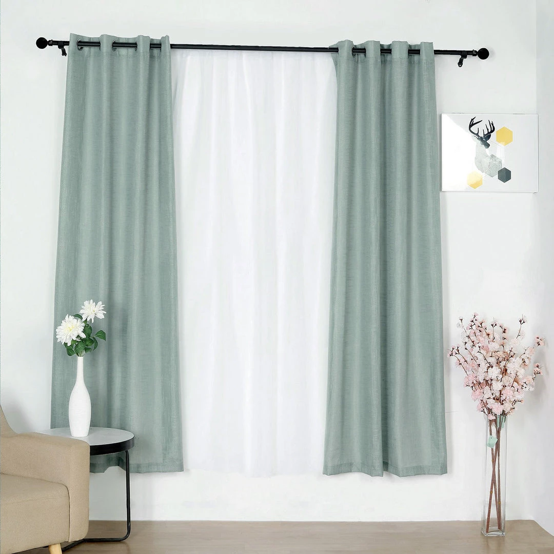 HIER_3120 2 Pack | Handmade Dusty Blue Faux Linen Curtains 52"x84", Curtain Panels With Chrome Grommets 6 HIER_3120 2 Pack | Handmade Dusty Blue Faux Linen Curtains 52"x84", Curtain Panels With Chrome Grommets