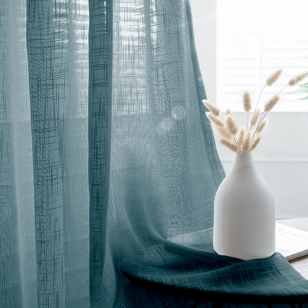 HIER_3120 2 Pack | Handmade Blue Faux Linen Curtains 52"x84", Curtain Panels With Chrome Grommets Home Décor 6 HIER_3120 2 Pack | Handmade Blue Faux Linen Curtains 52"x84", Curtain Panels With Chrome Grommets Home Décor