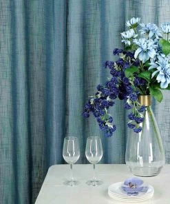 HIER_3120 2 Pack | Handmade Blue Faux Linen Curtains 52"x84", Curtain Panels With Chrome Grommets Home Décor 22 HIER_3120 2 Pack | Handmade Blue Faux Linen Curtains 52