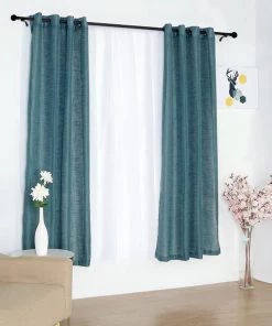 HIER_3120 2 Pack | Handmade Blue Faux Linen Curtains 52"x84", Curtain Panels With Chrome Grommets Home Décor