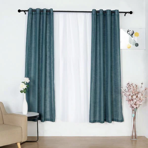 HIER_3120 2 Pack | Handmade Blue Faux Linen Curtains 52"x84", Curtain Panels With Chrome Grommets Home Décor 7 HIER_3120 2 Pack | Handmade Blue Faux Linen Curtains 52"x84", Curtain Panels With Chrome Grommets Home Décor
