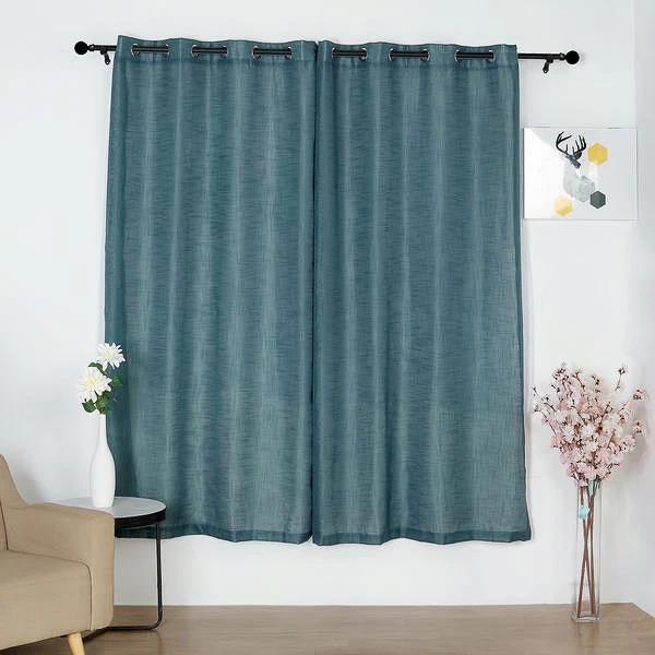 HIER_3120 2 Pack | Handmade Blue Faux Linen Curtains 52"x84", Curtain Panels With Chrome Grommets Home Décor 1 HIER_3120 2 Pack | Handmade Blue Faux Linen Curtains 52"x84", Curtain Panels With Chrome Grommets Home Décor