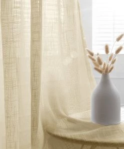 HIER_3120 2 Pack | Handmade Ivory Faux Linen Curtains 52"x64", Curtain Panels With Chrome Grommets Home Décor 20 HIER_3120 2 Pack | Handmade Ivory Faux Linen Curtains 52
