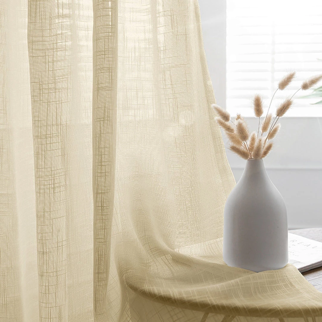 HIER_3120 2 Pack | Handmade Ivory Faux Linen Curtains 52"x64", Curtain Panels With Chrome Grommets Home Décor 7 HIER_3120 2 Pack | Handmade Ivory Faux Linen Curtains 52"x64", Curtain Panels With Chrome Grommets Home Décor