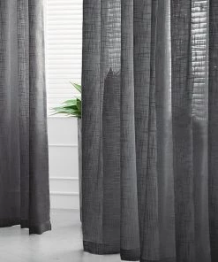 HIER_3120 2 Pack | Handmade Charcoal Gray Faux Linen Curtains 52"x96", Curtain Panels With Chrome Grommets