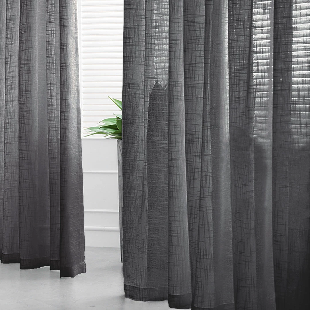 HIER_3120 2 Pack | Handmade Charcoal Gray Faux Linen Curtains 52"x96", Curtain Panels With Chrome Grommets 1 HIER_3120 2 Pack | Handmade Charcoal Gray Faux Linen Curtains 52"x96", Curtain Panels With Chrome Grommets