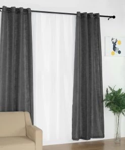HIER_3120 2 Pack | Handmade Charcoal Gray Faux Linen Curtains 52"x96", Curtain Panels With Chrome Grommets 24 HIER_3120 2 Pack | Handmade Charcoal Gray Faux Linen Curtains 52
