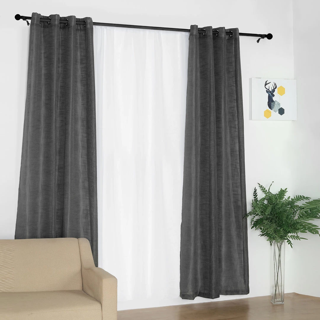 HIER_3120 2 Pack | Handmade Charcoal Gray Faux Linen Curtains 52"x96", Curtain Panels With Chrome Grommets 9 HIER_3120 2 Pack | Handmade Charcoal Gray Faux Linen Curtains 52"x96", Curtain Panels With Chrome Grommets