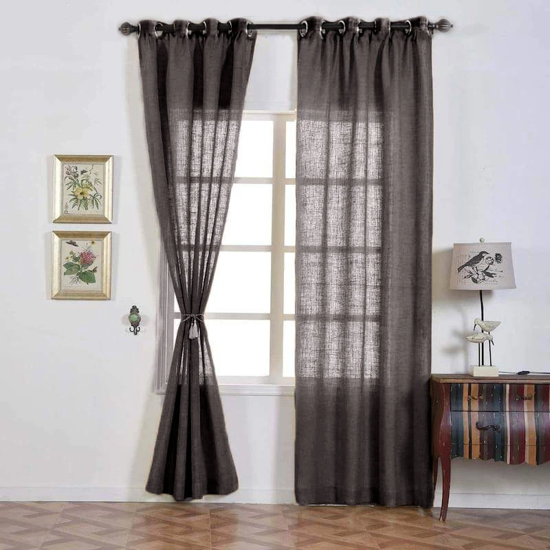 HIER_3120 2 Pack | Handmade Charcoal Gray Faux Linen Curtains 52"x96", Curtain Panels With Chrome Grommets 6 HIER_3120 2 Pack | Handmade Charcoal Gray Faux Linen Curtains 52"x96", Curtain Panels With Chrome Grommets
