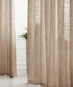 HIER_3120 2 Pack | Handmade Taupe Faux Linen Curtains 52"x96", Curtain Panels With Chrome Grommets