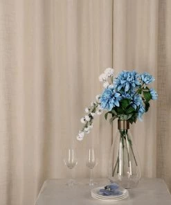 HIER_3120 2 Pack | Handmade Beige Faux Linen Curtains 52"x64", Curtain Panels With Chrome Grommets 19 HIER_3120 2 Pack | Handmade Beige Faux Linen Curtains 52