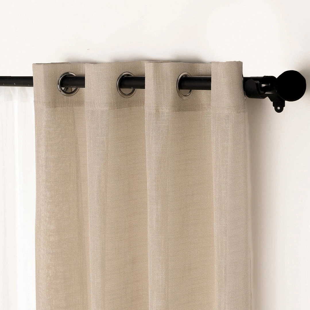 HIER_3120 2 Pack | Handmade Beige Faux Linen Curtains 52"x64", Curtain Panels With Chrome Grommets 7 HIER_3120 2 Pack | Handmade Beige Faux Linen Curtains 52"x64", Curtain Panels With Chrome Grommets