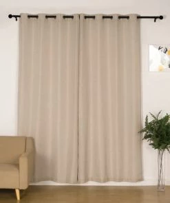 HIER_3120 Home Décor 2 Pack | Handmade Beige Faux Linen Curtains 52"x96", Curtain Panels With Chrome Grommets
