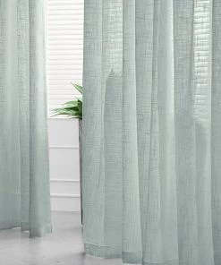 HIER_3120 2 Pack | Handmade Dusty Blue Faux Linen Curtains 52"x96", Curtain Panels With Chrome Grommets Home Décor