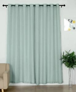 HIER_3120 2 Pack | Handmade Dusty Blue Faux Linen Curtains 52"x96", Curtain Panels With Chrome Grommets Home Décor