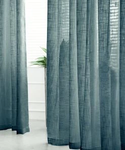 HIER_3120 2 Pack | Handmade Blue Faux Linen Curtains 52"x96", Curtain Panels With Chrome Grommets Home Décor