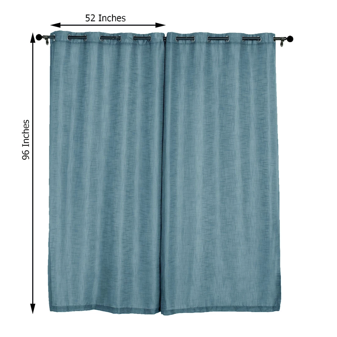 HIER_3120 2 Pack | Handmade Blue Faux Linen Curtains 52"x96", Curtain Panels With Chrome Grommets Home Décor 4 HIER_3120 2 Pack | Handmade Blue Faux Linen Curtains 52"x96", Curtain Panels With Chrome Grommets Home Décor