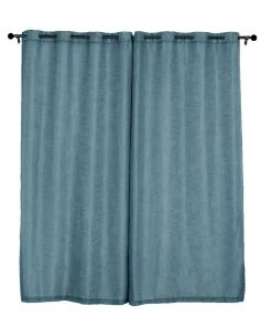 HIER_3120 2 Pack | Handmade Blue Faux Linen Curtains 52"x96", Curtain Panels With Chrome Grommets Home Décor 26 HIER_3120 2 Pack | Handmade Blue Faux Linen Curtains 52
