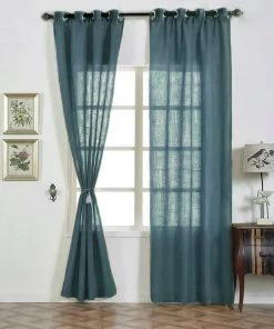HIER_3120 2 Pack | Handmade Blue Faux Linen Curtains 52"x96", Curtain Panels With Chrome Grommets Home Décor 21 HIER_3120 2 Pack | Handmade Blue Faux Linen Curtains 52