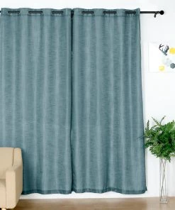 HIER_3120 2 Pack | Handmade Blue Faux Linen Curtains 52"x96", Curtain Panels With Chrome Grommets Home Décor
