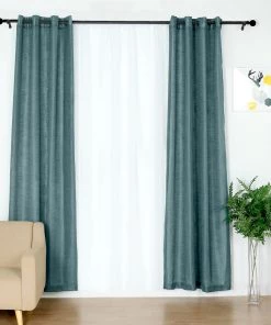 HIER_3120 2 Pack | Handmade Blue Faux Linen Curtains 52"x96", Curtain Panels With Chrome Grommets Home Décor 20 HIER_3120 2 Pack | Handmade Blue Faux Linen Curtains 52