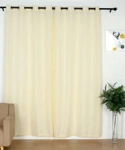 HIER_3120 Home Décor 2 Pack | Handmade Ivory Faux Linen Curtains 52"x96", Curtain Panels With Chrome Grommets