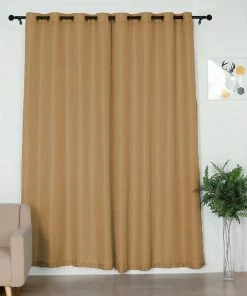 HIER_3120 2 Pack | Handmade Natural Faux Linen Curtains 52"x96", Curtain Panels With Chrome Grommets