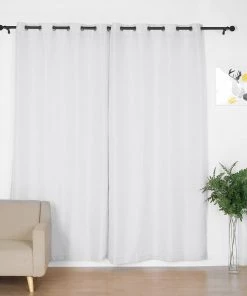 HIER_3120 Home Décor 2 Pack | Handmade White Faux Linen Curtains 52"x96", Curtain Panels With Chrome Grommets