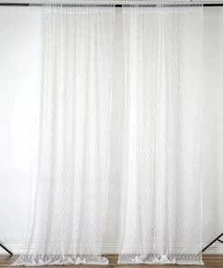 HIER_3110 Big Event Backdrops & Décor 2 Pack | 5ftx10ft Ivory Fire Retardant Floral Lace Sheer Curtains With Rod Pockets