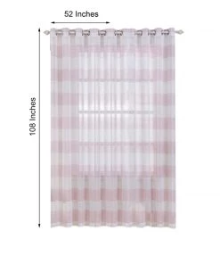 HIER_3160 2 Pack | White/Blush Cabana Print Faux Linen Curtain Panels With Chrome Grommet - 52