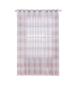 HIER_3160 2 Pack | White/Blush Cabana Print Faux Linen Curtain Panels With Chrome Grommet - 52