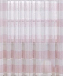 HIER_3160 2 Pack | White/Blush Cabana Print Faux Linen Curtain Panels With Chrome Grommet - 52