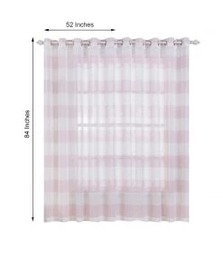 HIER_3160 Home Décor 2 Pack | White/Blush Cabana Print Faux Linen Curtain Panels With Chrome Grommet - 52