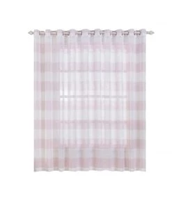 HIER_3160 Home Décor 2 Pack | White/Blush Cabana Print Faux Linen Curtain Panels With Chrome Grommet - 52