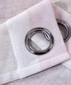 HIER_3160 Home Décor 2 Pack | White/Blush Cabana Print Faux Linen Curtain Panels With Chrome Grommet - 52