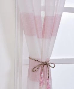 HIER_3160 Home Décor 2 Pack | White/Blush Cabana Print Faux Linen Curtain Panels With Chrome Grommet - 52"x84"