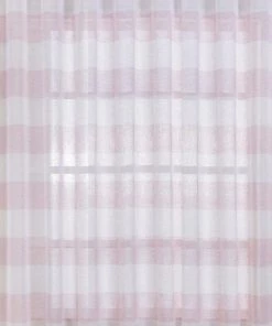 HIER_3160 Home Décor 2 Pack | White/Blush Cabana Print Faux Linen Curtain Panels With Chrome Grommet - 52