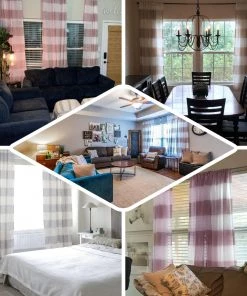 HIER_3160 2 Pack | White/Blush Cabana Print Faux Linen Curtain Panels With Chrome Grommet - 52