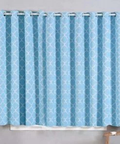 HIER_3160 Big Clearance Sale 2 Pack | Blue/White Lattice Room Darkening Blackout Curtain Panels With Grommet, Designer Trellis Curtains 52"x64" - Clearance SALE