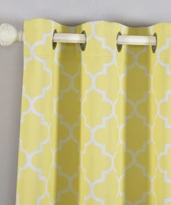HIER_3160 Home Curtains 2 Pack | White/Yellow Lattice Room Darkening Blackout Curtain Panels With Grommet, Trellis Noise Cancelling Curtains 52"x84" - Clearance SALE