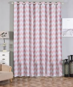 HIER_3160 2 Pack | White/Blush Chevron Design Thermal Blackout Curtains With Chrome Grommet Window Treatment Panels - 52"x108" Chevron & Checkered