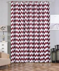 HIER_3160 2 Pack | White/Burgundy Chevron Print Thermal Blackout Window Curtain Grommet Panels, Noise Cancelling Curtains - 52"x108" Home Curtains