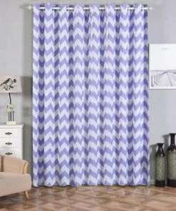 HIER_3160 Home Décor Chevron Blackout Curtains | Pack Of 2 | White & Lavender Blackout Curtains | 52"x108" Grommet Curtains | Thermal Grommet Curtains