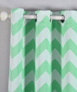 HIER_3160 2 Pack | White/Mint Chevron Design Thermal Blackout Soundproof Curtains With Chrome Grommet Window Treatment Panels - 52"x64" Home Décor